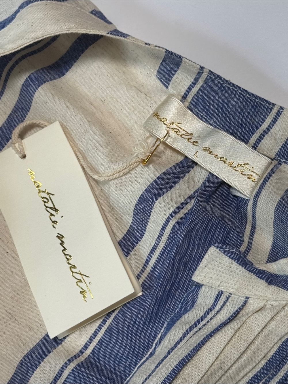 NWT NATALIE MARTIN Collection Sammie French Striped Blue Cream Maxi Dress LG - Picture 3 of 16